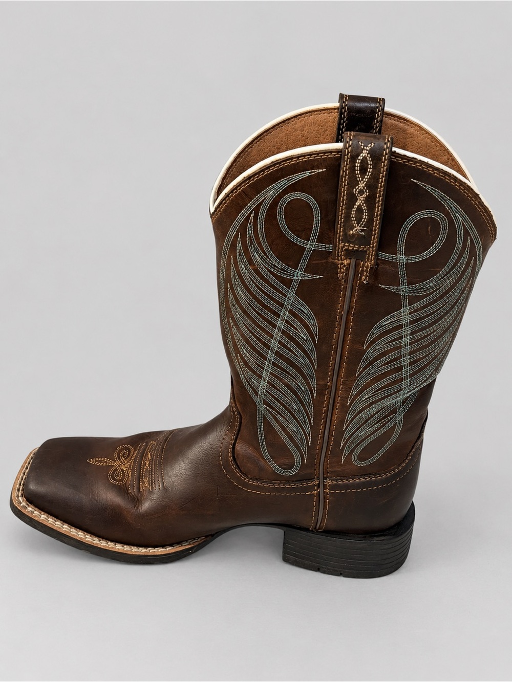 Ariat Round Up 7C Wide
Square Toe Brown Teal Leather
Western Cowgirl Boots - Picture 3 of 11